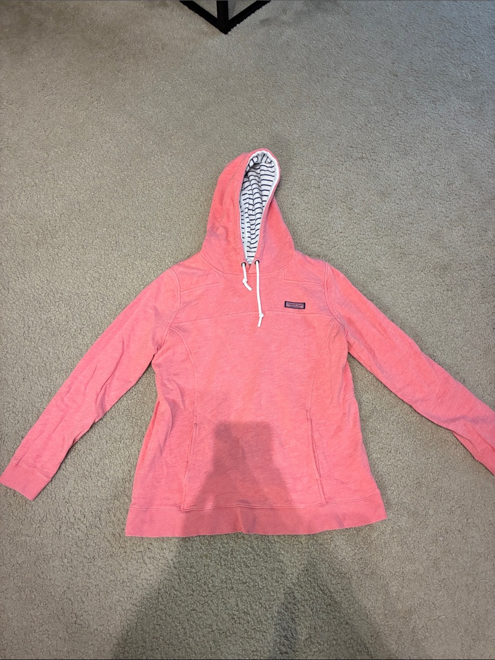 Vineyard Vines Coral Pink Pullover Hoodie with Striped Lining